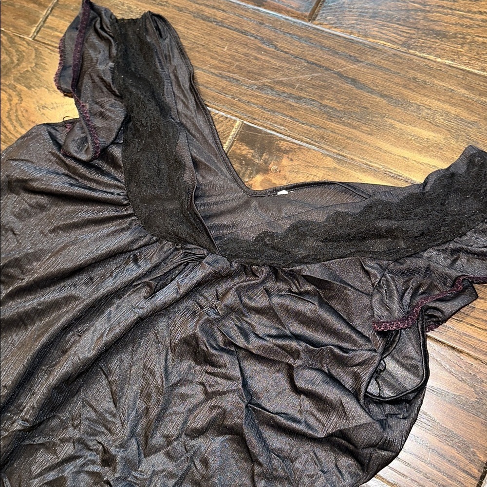 Vintage Black Women's maxi slip gown with lace detail size XLarge